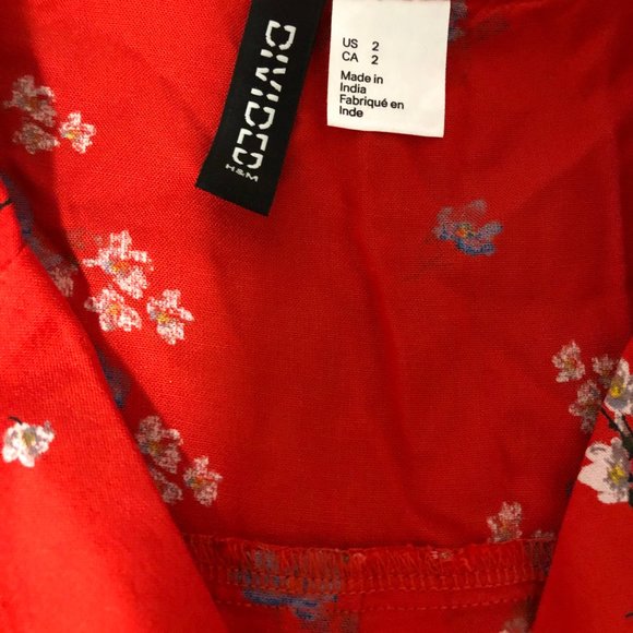 Red Short Sleeve Button Down with Blue Flowers - Picture 3 of 5